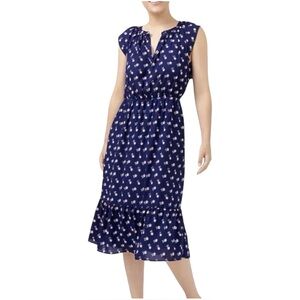 J.Crew Blue Pink Floral Flutter Sleeve Bandana Floral Midi Dress